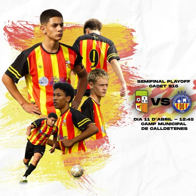 Dissabte 11 d’abril a Calldetenes el Cadet s16 juga la SEMIFINAL d’ascens a 1a divisió davant del UE Centelles.Vine al camp! Ajuda’ns a guanyar aquest partit!T’esperem! 💛❤️#orgullcalldetenenc